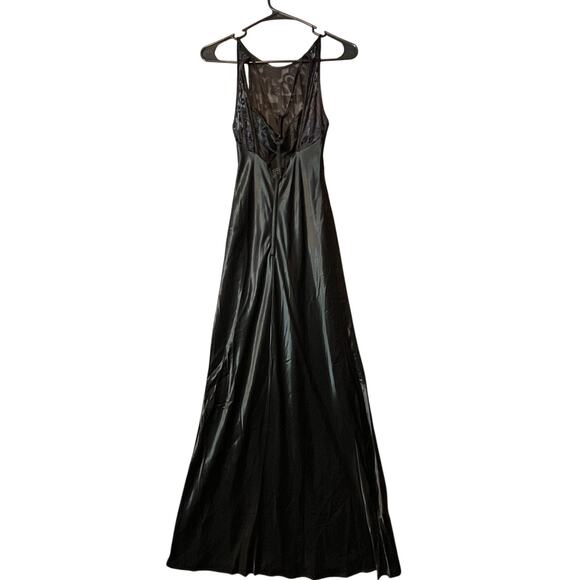 Vintage‎ 90s Black Satin Slip Dress Sheer Floral Mesh Bodice Gothic Grunge XS - Picture 5 of 7